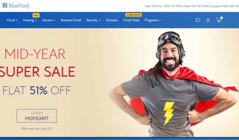Bluehost India 51% Off Mid-Year Super Sale